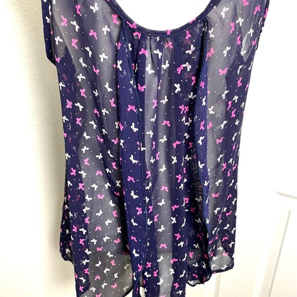 Daisies Pink White Ribbon Bow Printed Sheer Swing Navy Tank Size Medium - Picture 4 of 10